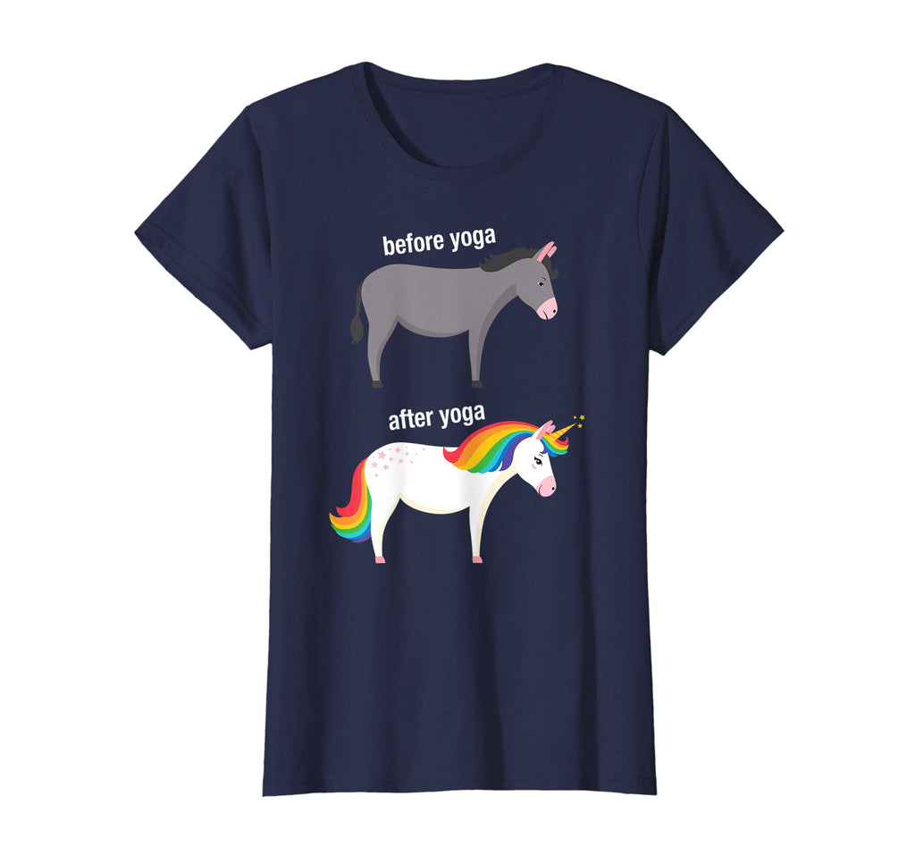 Before and After Yoga Funny Unicorn illustration T-Shirt