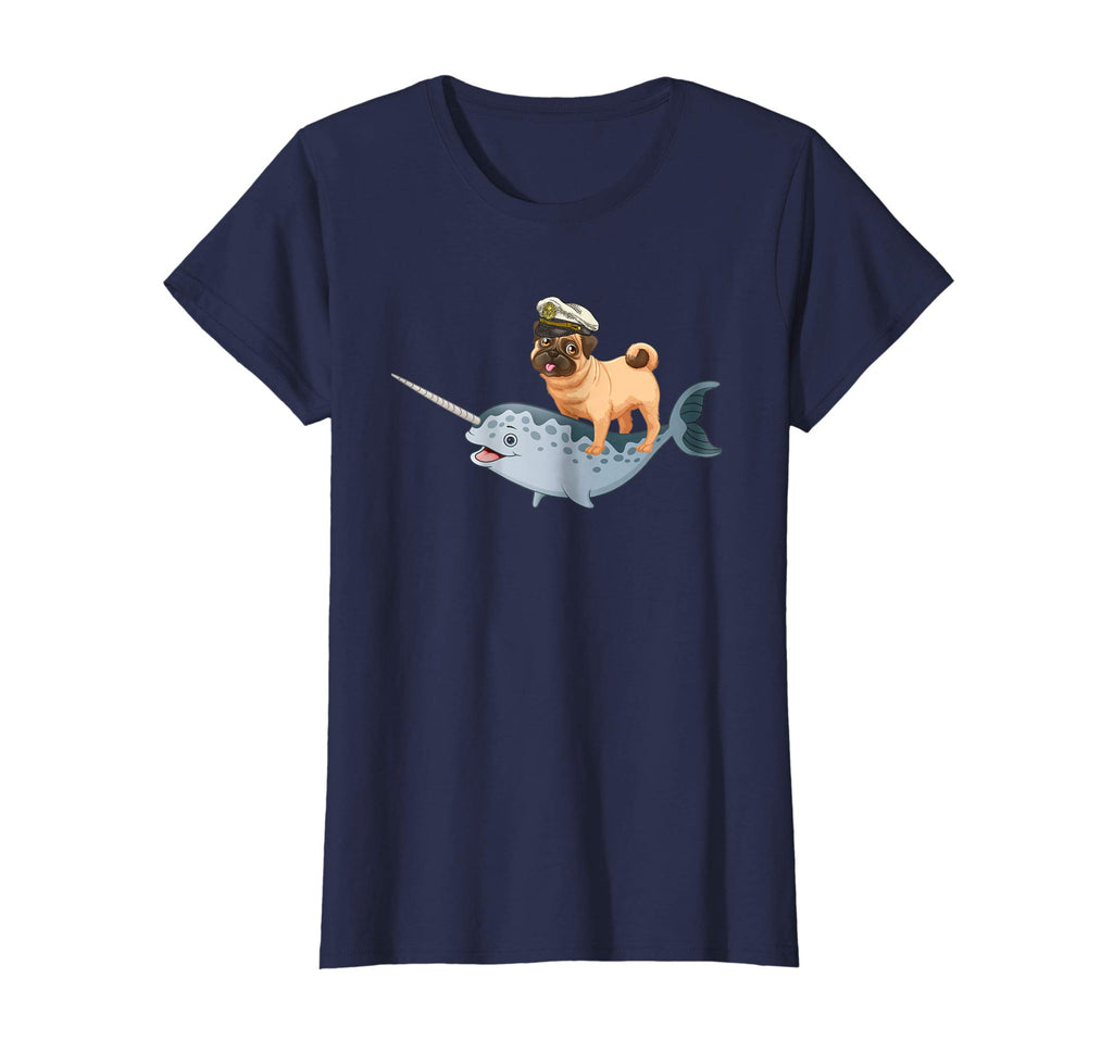 Captain Pug riding a Narwhal T-shirt Funny Pug Shirt