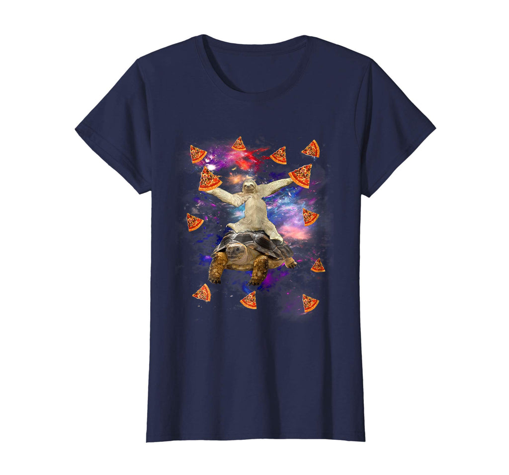 Sloth Riding Turtle Pizza Funny Sloth Shirt Galaxy