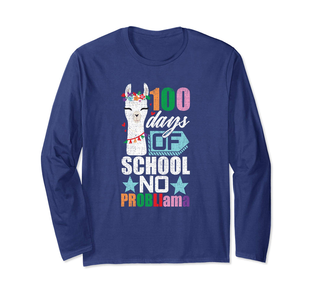 100th Day Of School Long Sleeve No Prob Llama Funny Grunge