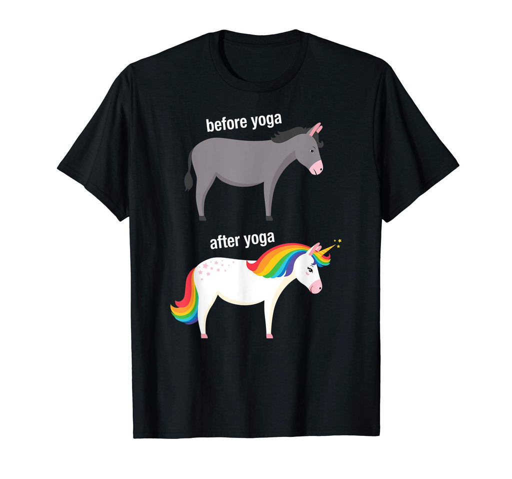Before and After Yoga Funny Unicorn illustration T-Shirt