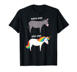 Before and After Yoga Funny Unicorn illustration T-Shirt
