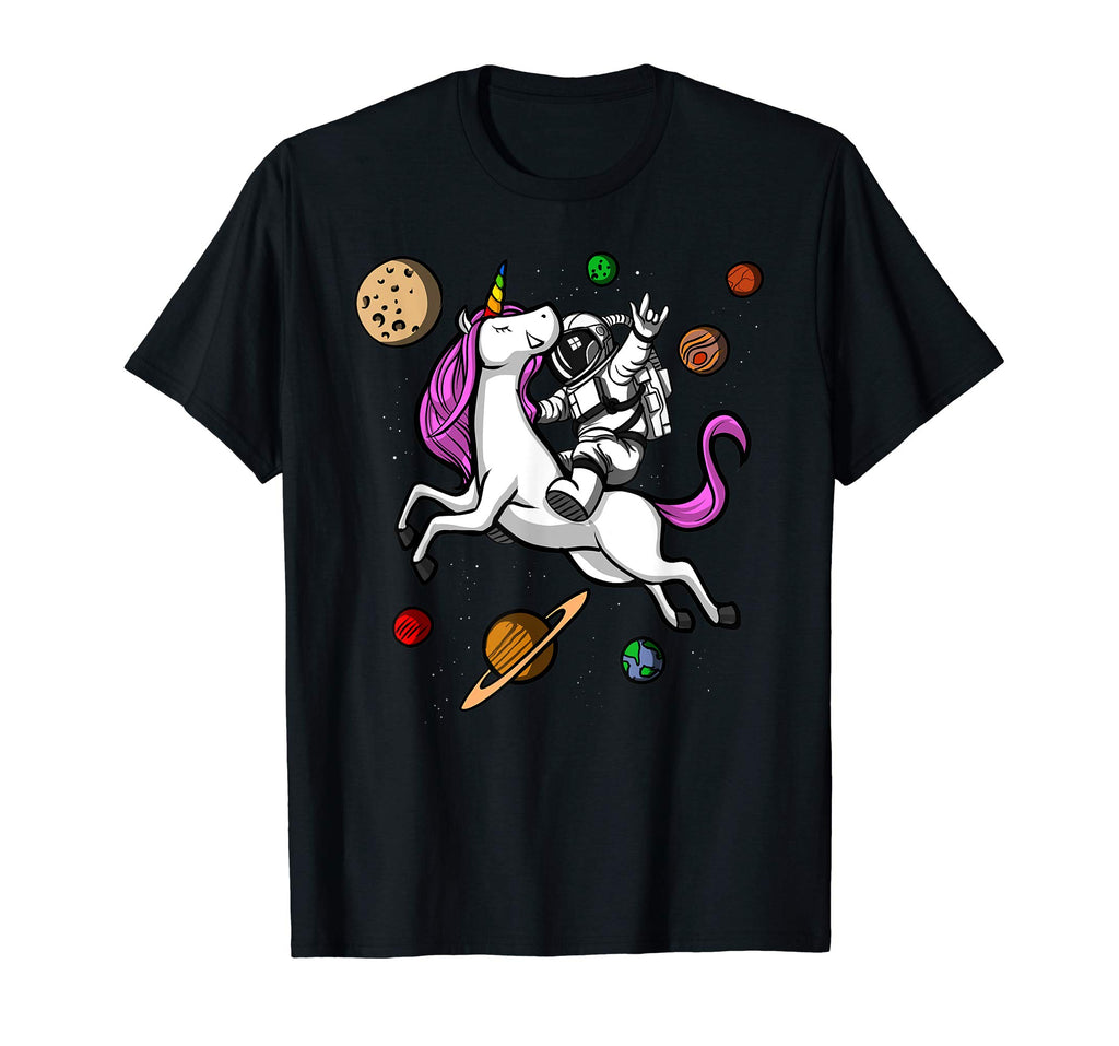 Astronaut Riding Unicorn Funny Space Boys Girls T-Shirt