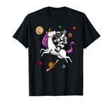 Astronaut Riding Unicorn Funny Space Boys Girls T-Shirt