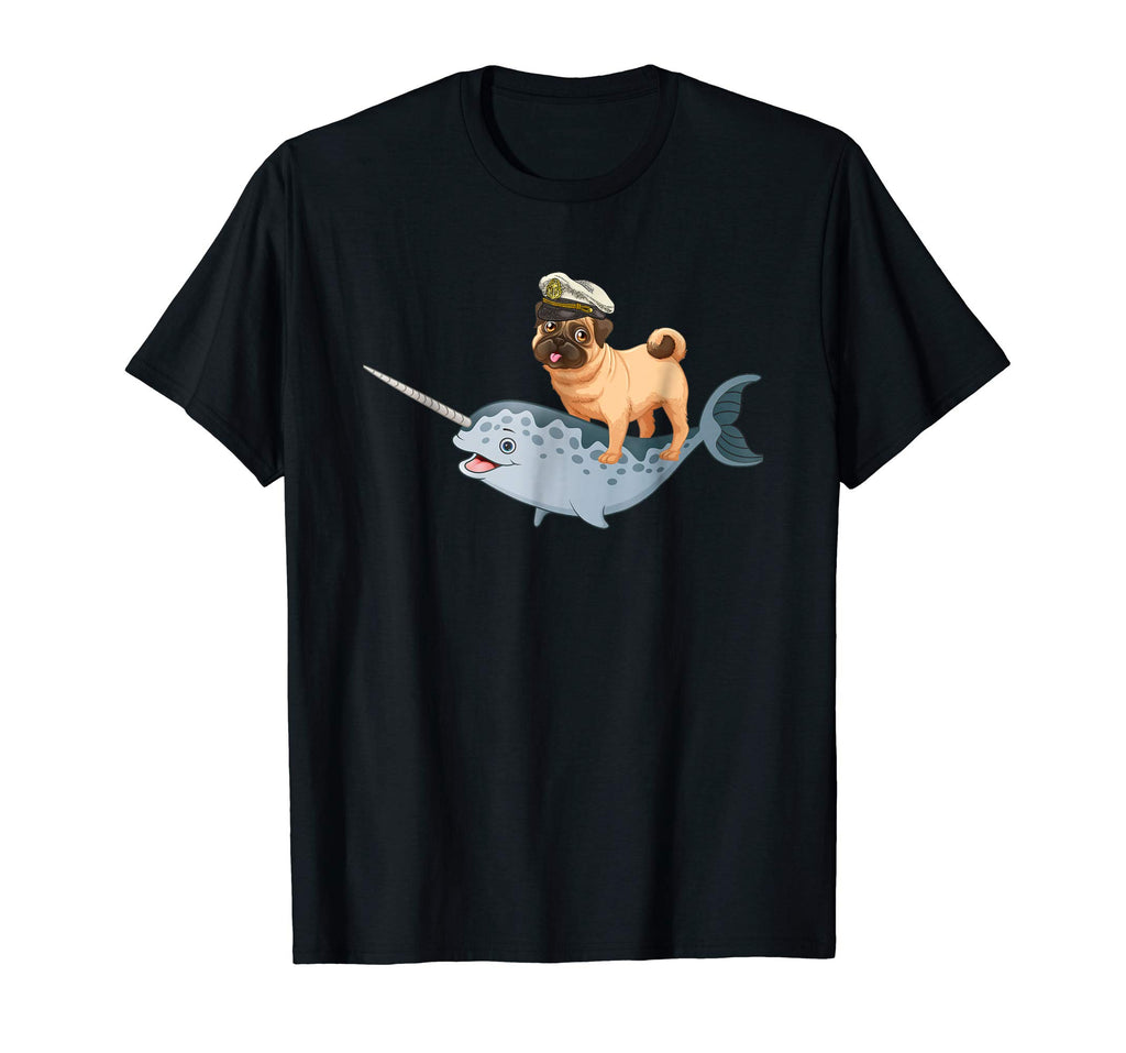 Captain Pug riding a Narwhal T-shirt Funny Pug Shirt