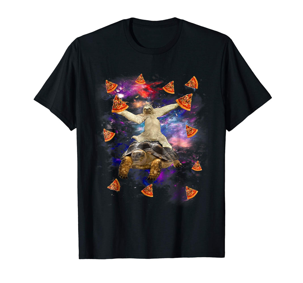 Sloth Riding Turtle Pizza Funny Sloth Shirt Galaxy