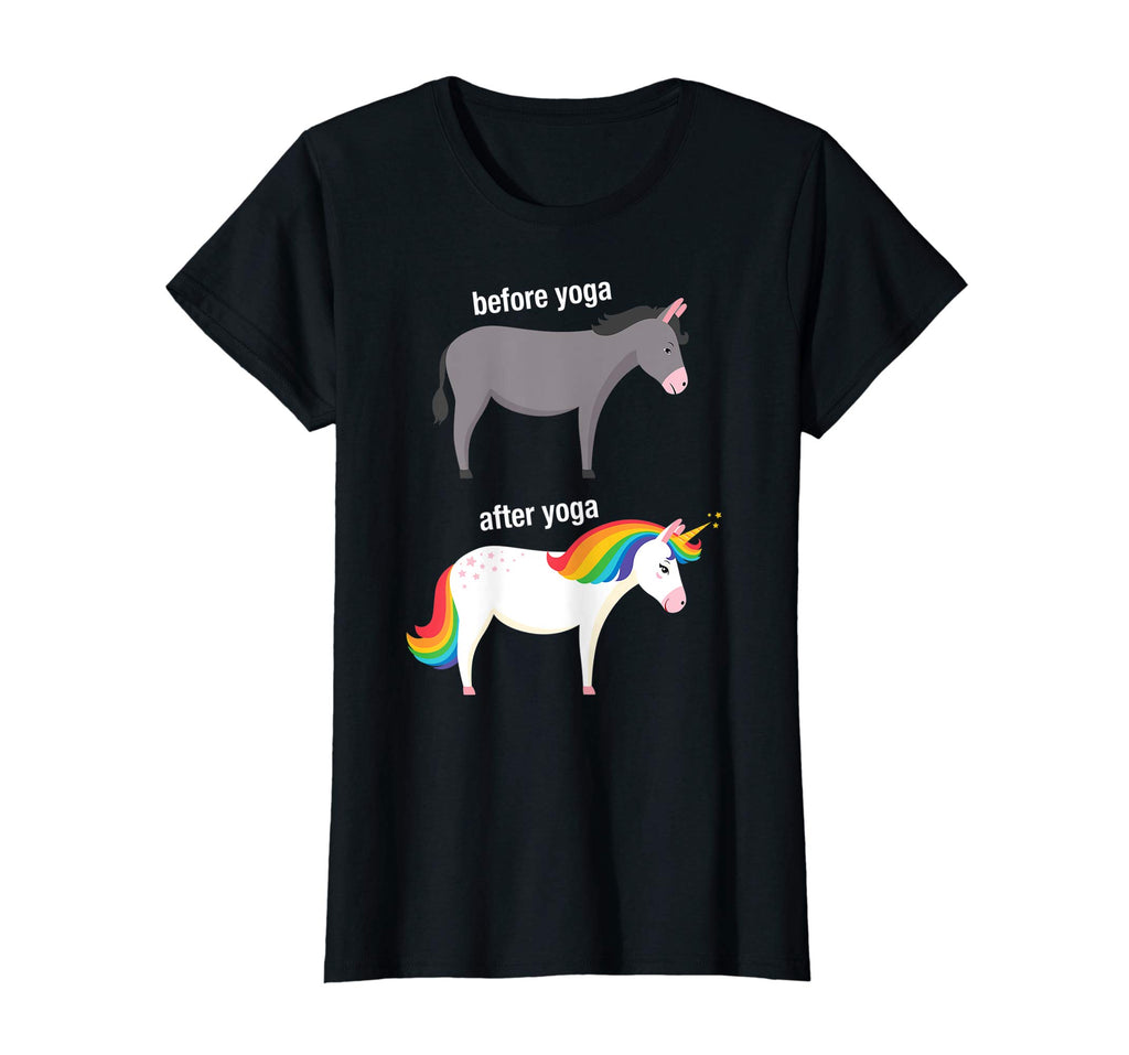Before and After Yoga Funny Unicorn illustration T-Shirt
