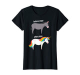 Before and After Yoga Funny Unicorn illustration T-Shirt