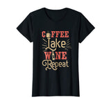 Coffee Lake Wine Repeat Funny Lake T-Shirt For Lake Lovers