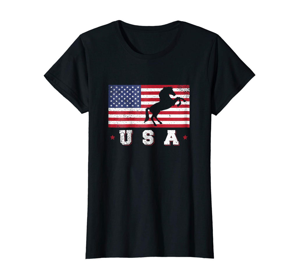 American Flag Horse T-Shirt Patriotic Funny 4th Of July USA