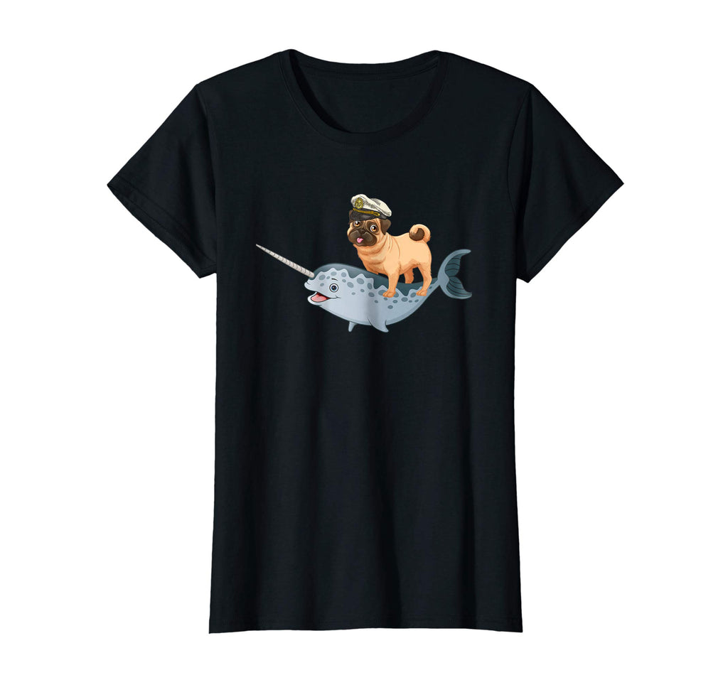 Captain Pug riding a Narwhal T-shirt Funny Pug Shirt