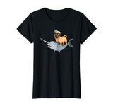Captain Pug riding a Narwhal T-shirt Funny Pug Shirt
