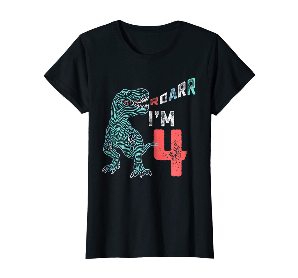 4th Birthday Shirt - Funny Four Year Old Boys Dinosaur Tees
