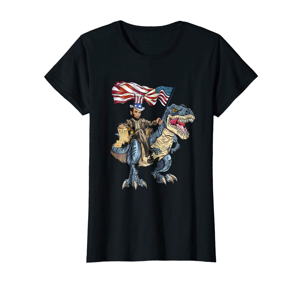 Abe Lincoln Murica T- Rex Shirt Funny 4th Of July USA Flag