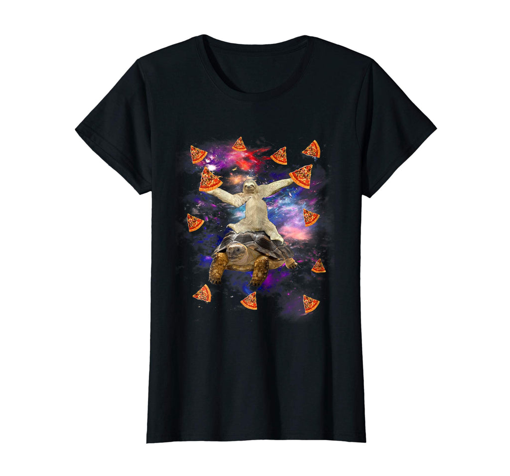 Sloth Riding Turtle Pizza Funny Sloth Shirt Galaxy