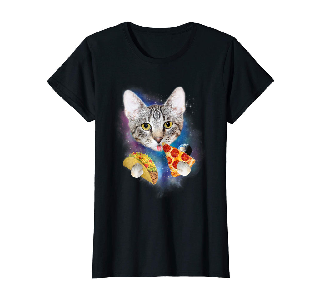 Funny Galaxy Cat Shirt | Space Cat Eat Pizza and Taco Shirt