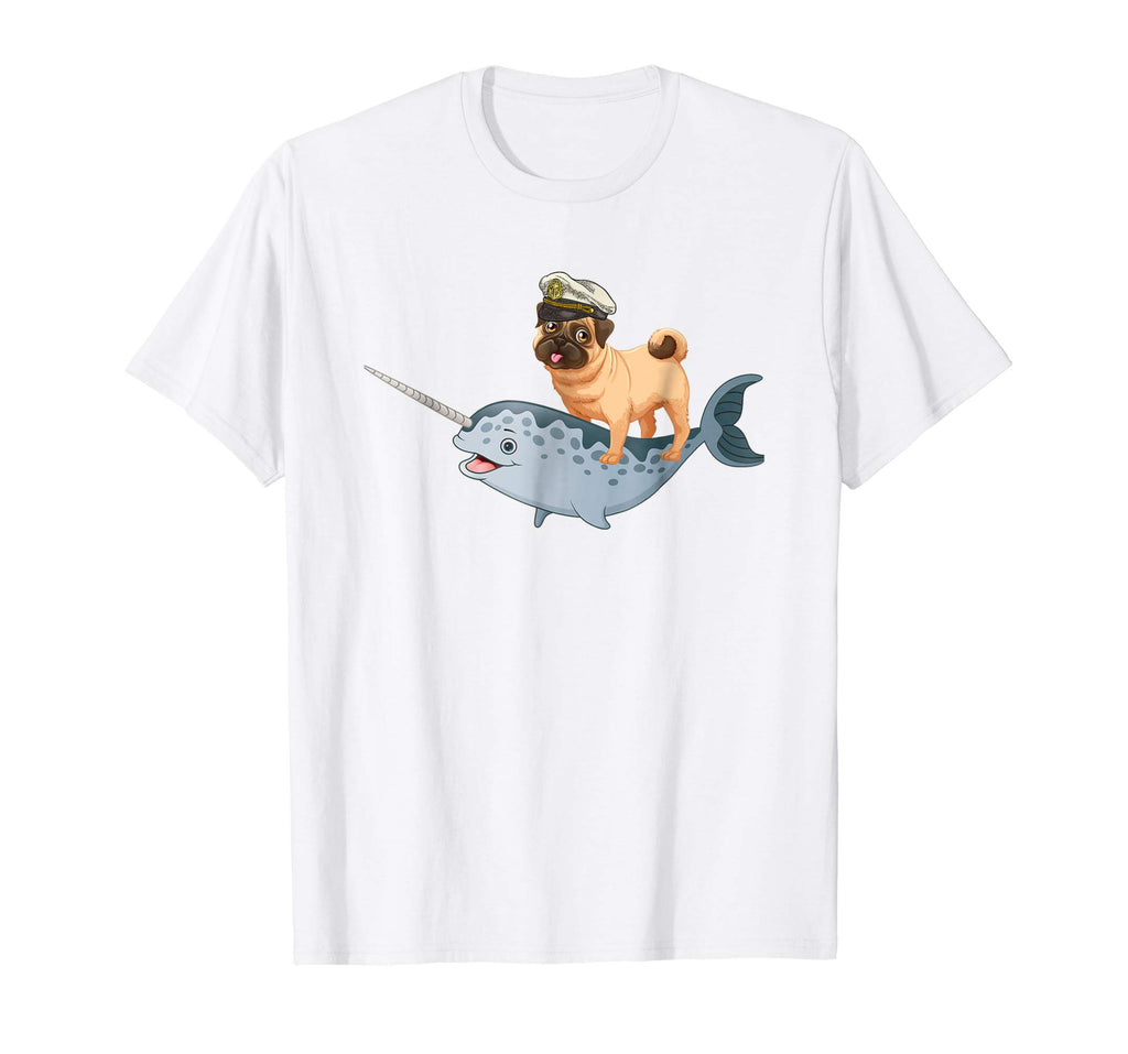 Captain Pug riding a Narwhal T-shirt Funny Pug Shirt