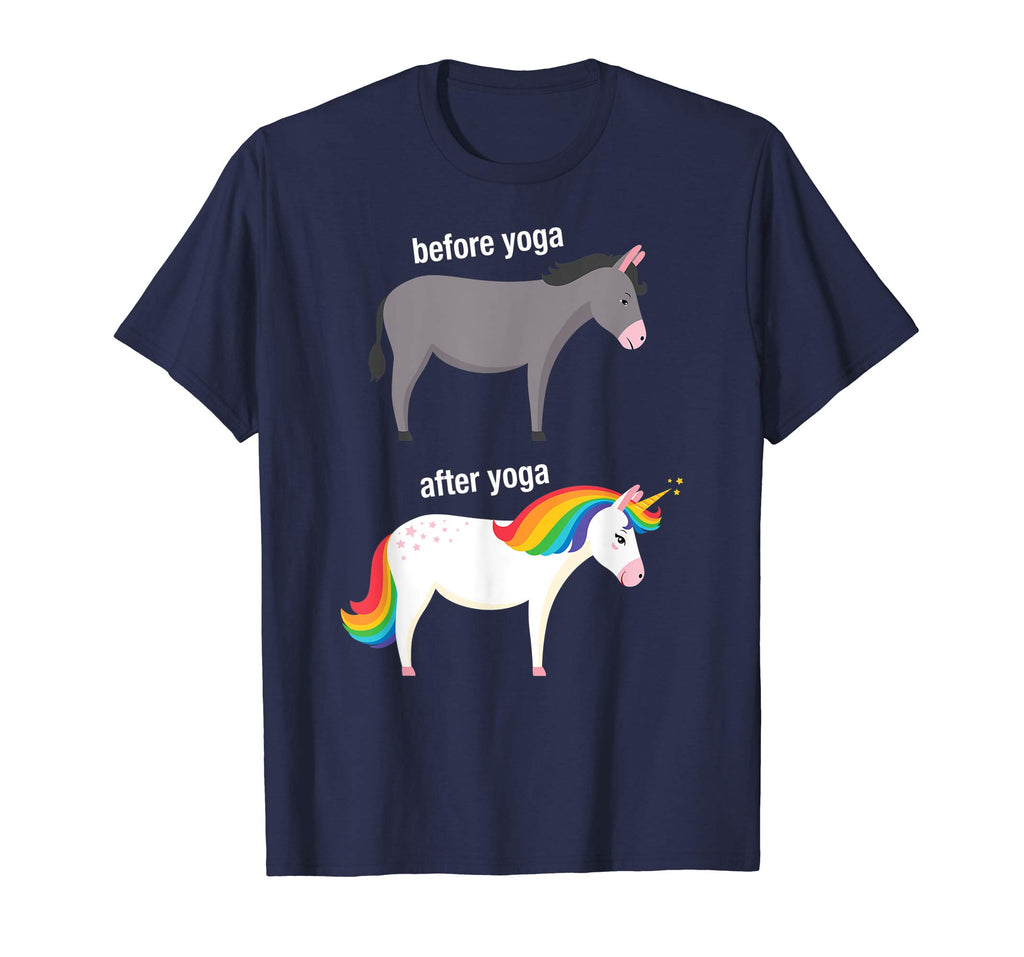Before and After Yoga Funny Unicorn illustration T-Shirt