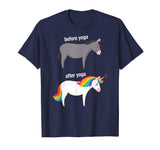 Before and After Yoga Funny Unicorn illustration T-Shirt