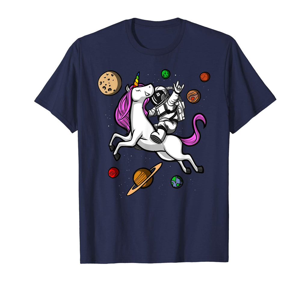 Astronaut Riding Unicorn Funny Space Boys Girls T-Shirt