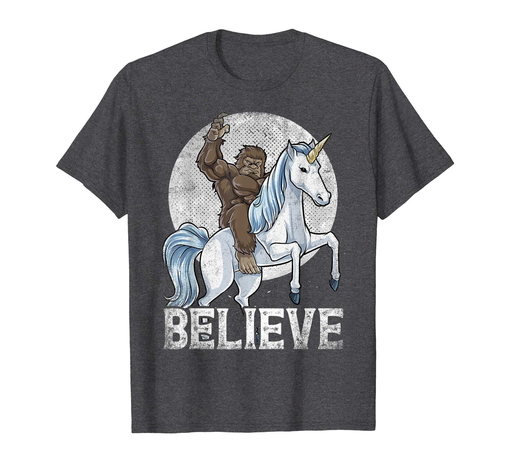 Bigfoot Riding Unicorn T Shirt Funny Sasquatch Vintage Tees