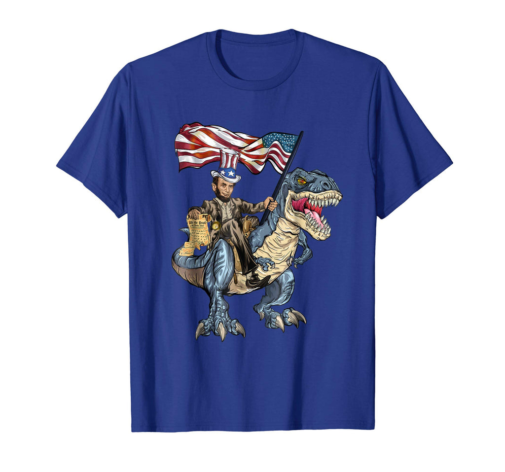 Abe Lincoln Murica T- Rex Shirt Funny 4th Of July USA Flag