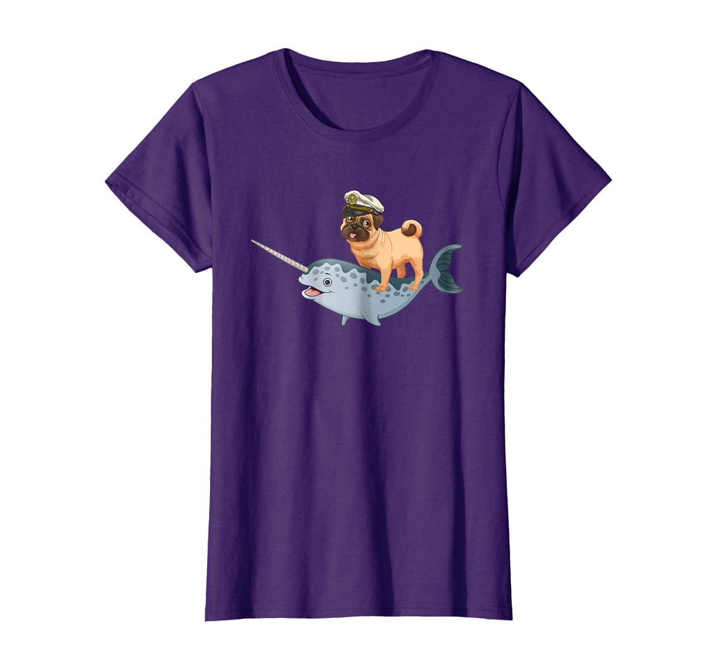 Captain Pug riding a Narwhal T-shirt Funny Pug Shirt