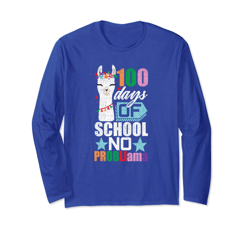 100th Day Of School Long Sleeve No Prob Llama Funny Grunge