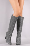 Anne Michelle Rhinestone Accent Pointy Toe Knee High Boots