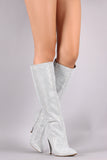 Anne Michelle Rhinestone Accent Pointy Toe Knee High Boots